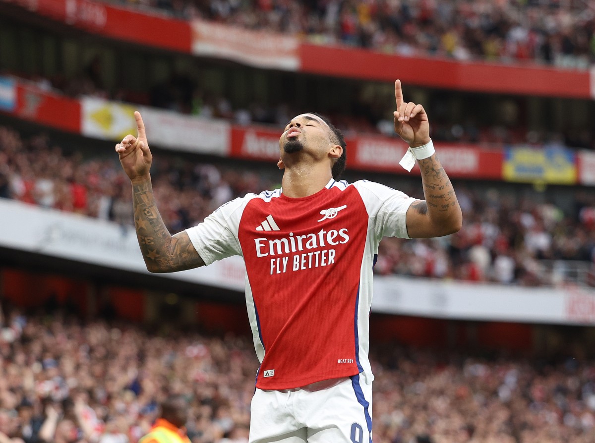 Gabriel Jesus celebrates a goal for Arsenal