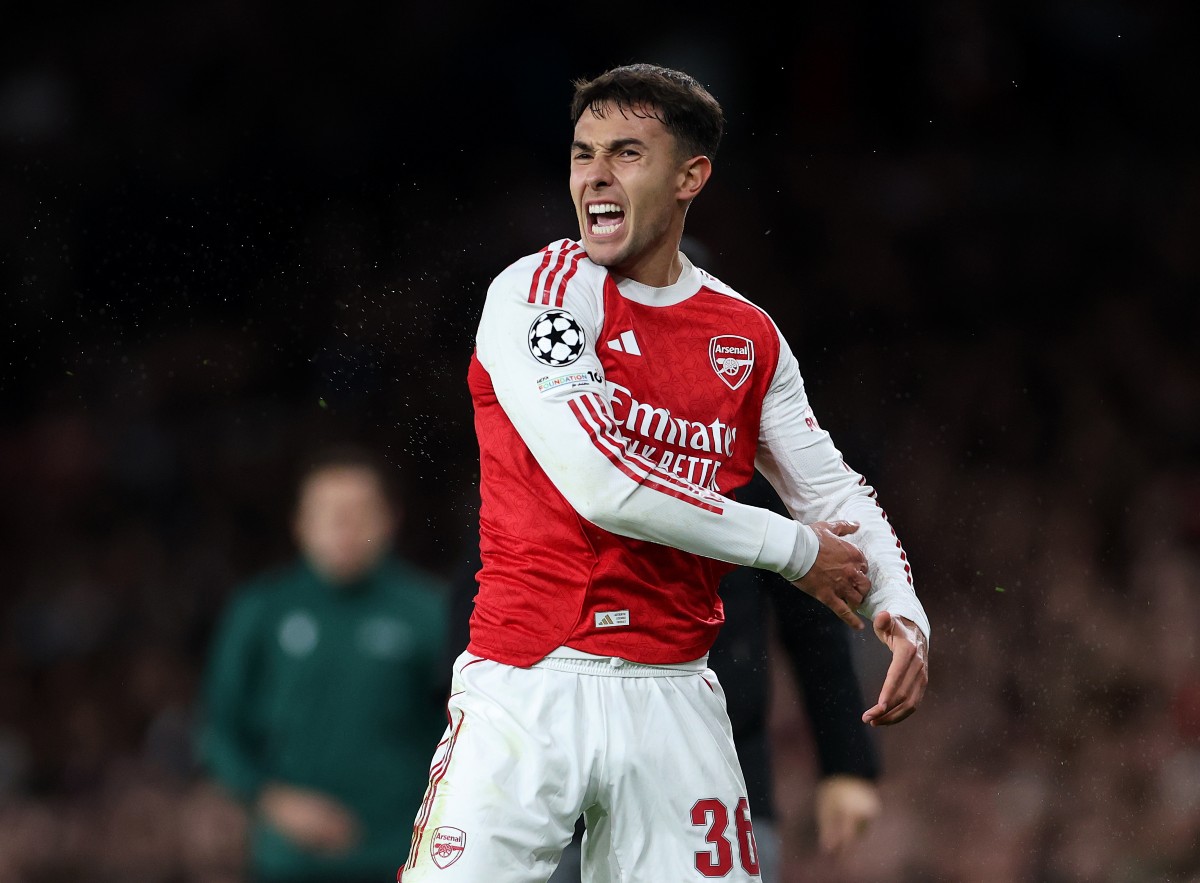 Martin Zubimendi reacts during Arsenal's win over Atletico Madrid