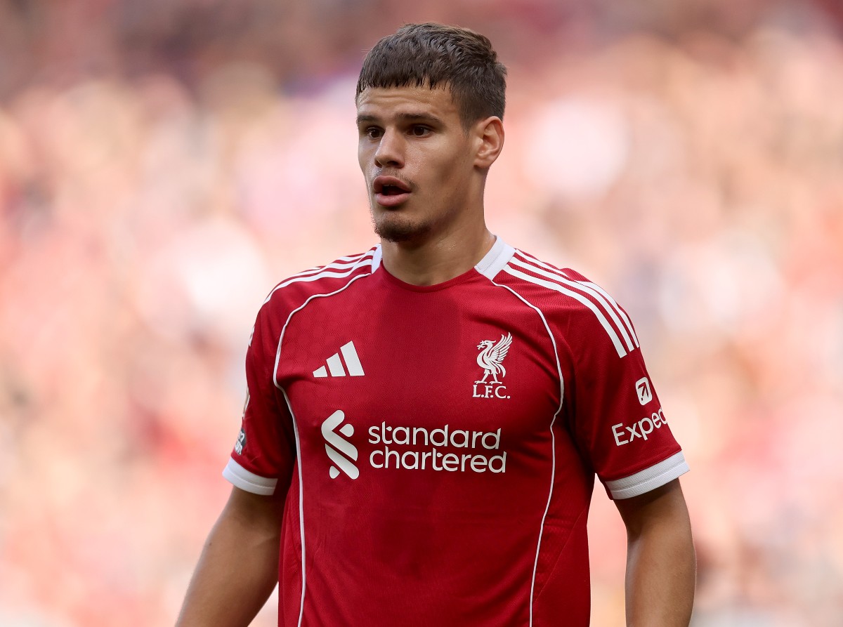 Milos Kerkez in action for Liverpool