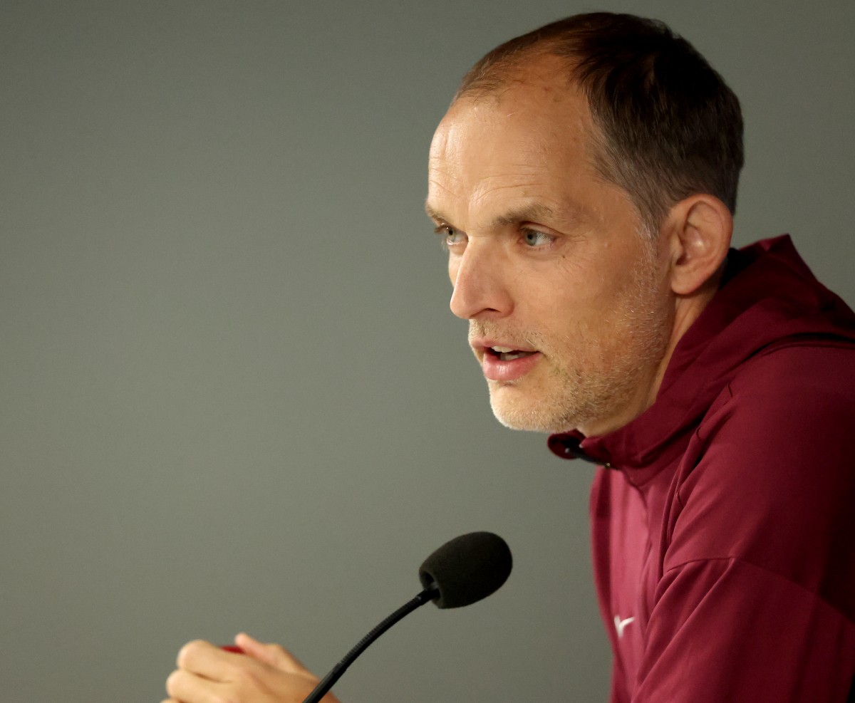 Thomas Tuchel speaks during a press conference in England