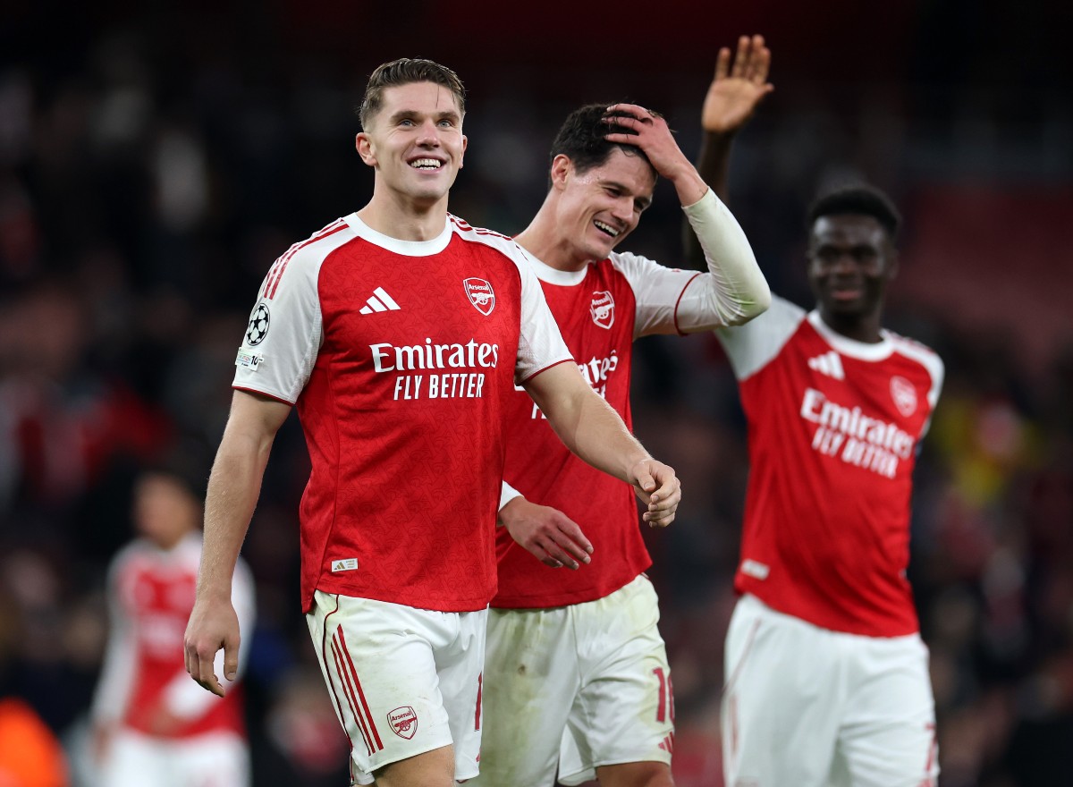 Viktor Gyokeres smiles after Arsenal's win vs Atletico Madrid