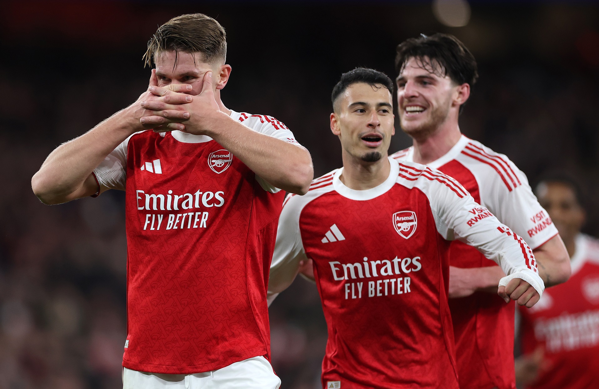 Viktor Gyoekeres of Arsenal celebrates scoring his team's third goal
