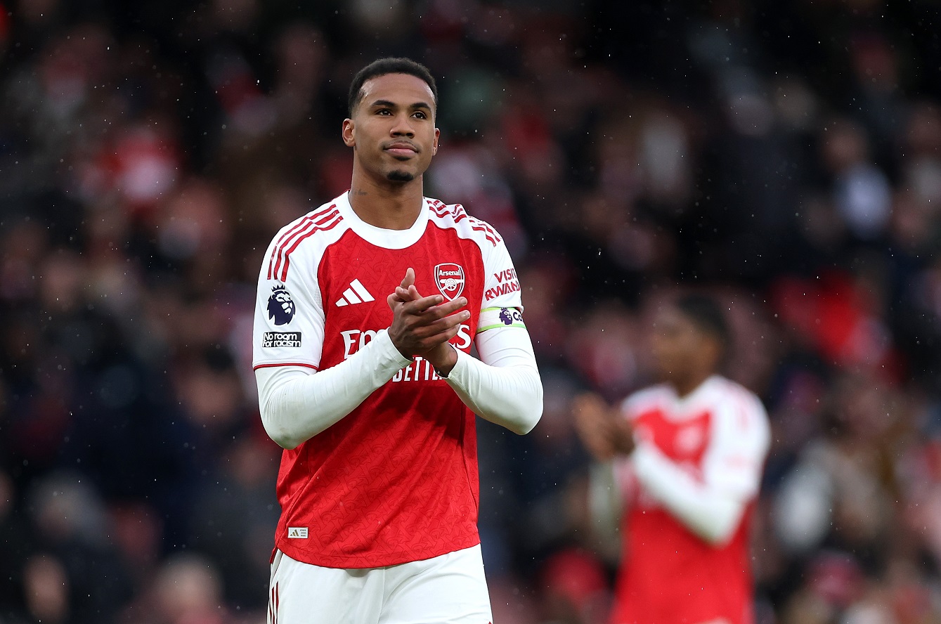 Gabriel of Arsenal applauds fans