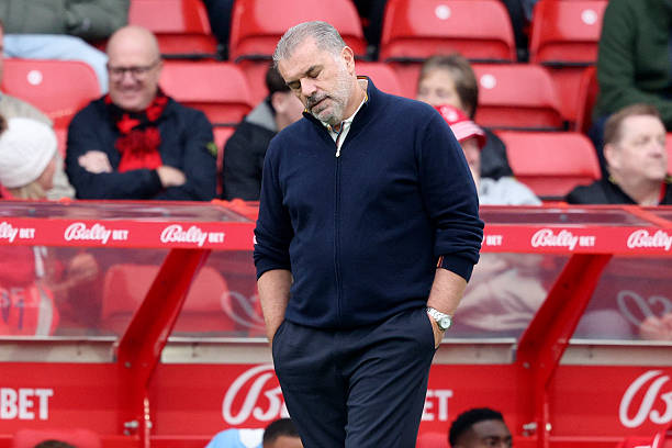 A dejected Ange Postecoglou in his final game for Nottingham Forest