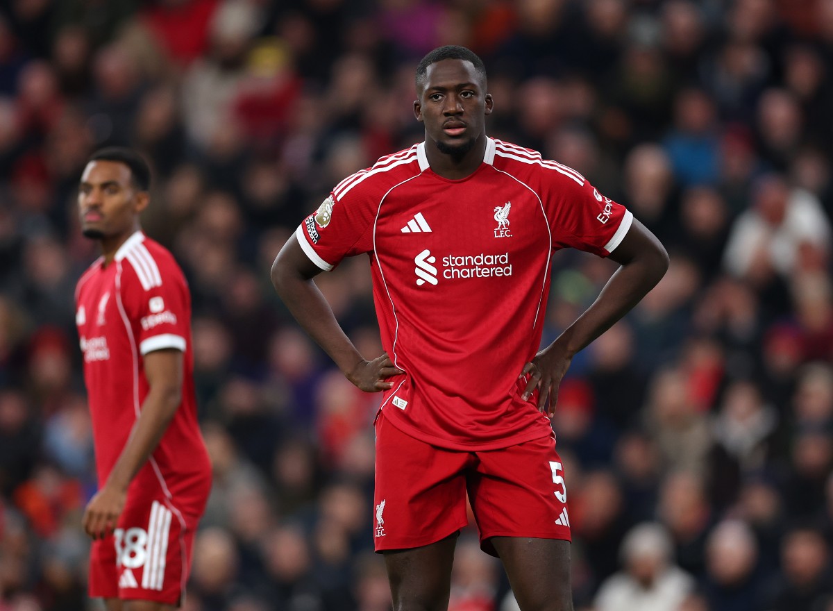 Ibrahima Konate reacts during Liverpool's defeat vs Nottingham Forest