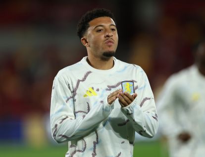 Jadon Sancho warming up for Aston Villa