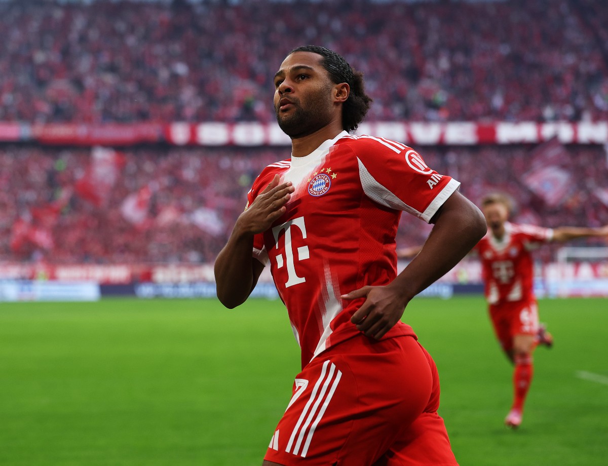 Serge Gnabry celebrates a goal for Bayern Munich