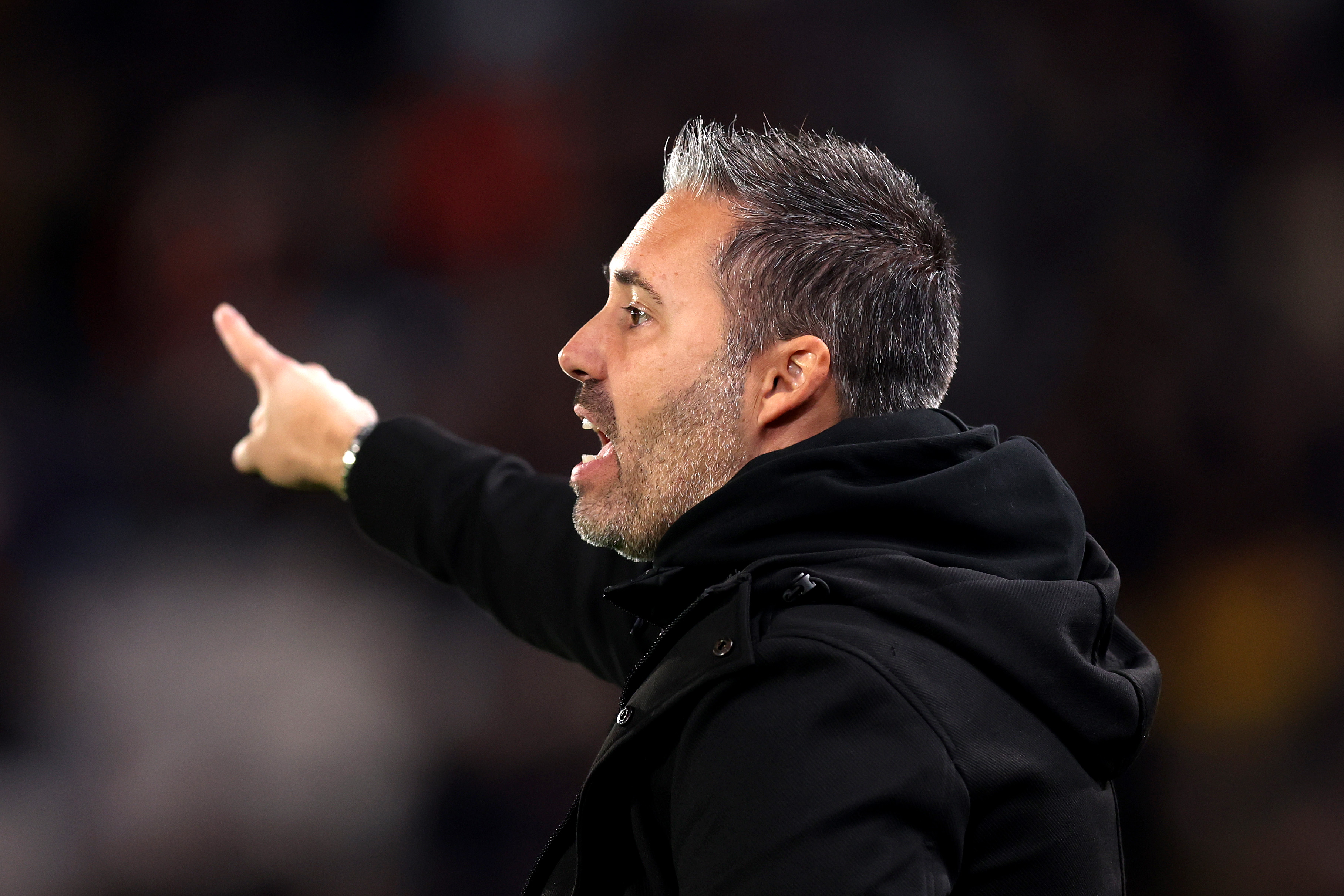 Marti Cifuentes, Manager of Leicester City, reacts during the Sky Bet Championship match