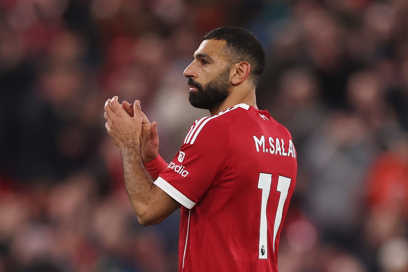 Mohamed Salah of Liverpool applauds the fans