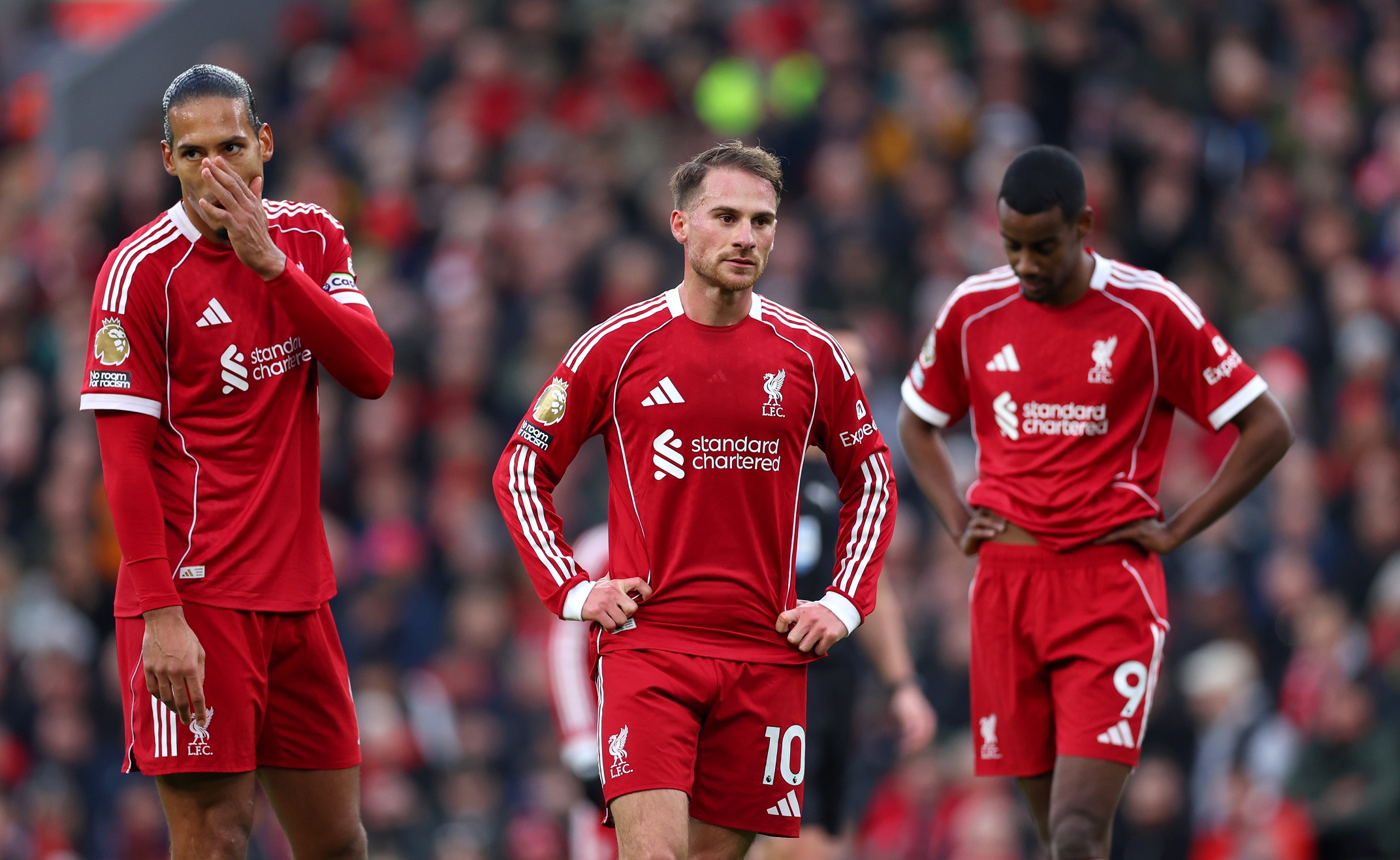 Virgil van Dijk, Alexis Mac Allister and Alexander Isak of Liverpool