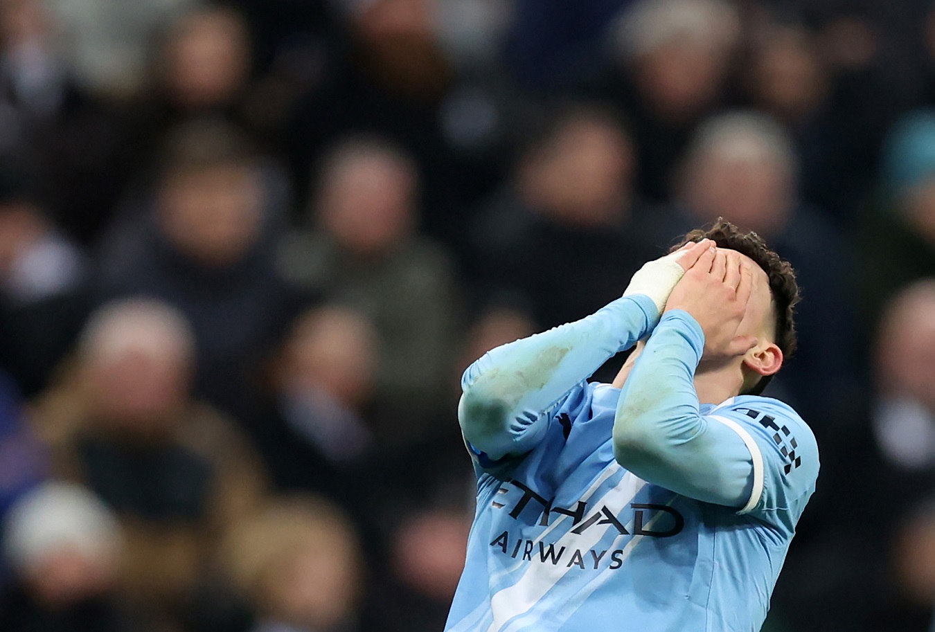 Man City have been called out by Alan Shearer for their defensive weaknesses 3 Manchester City's Phil Foden reacts