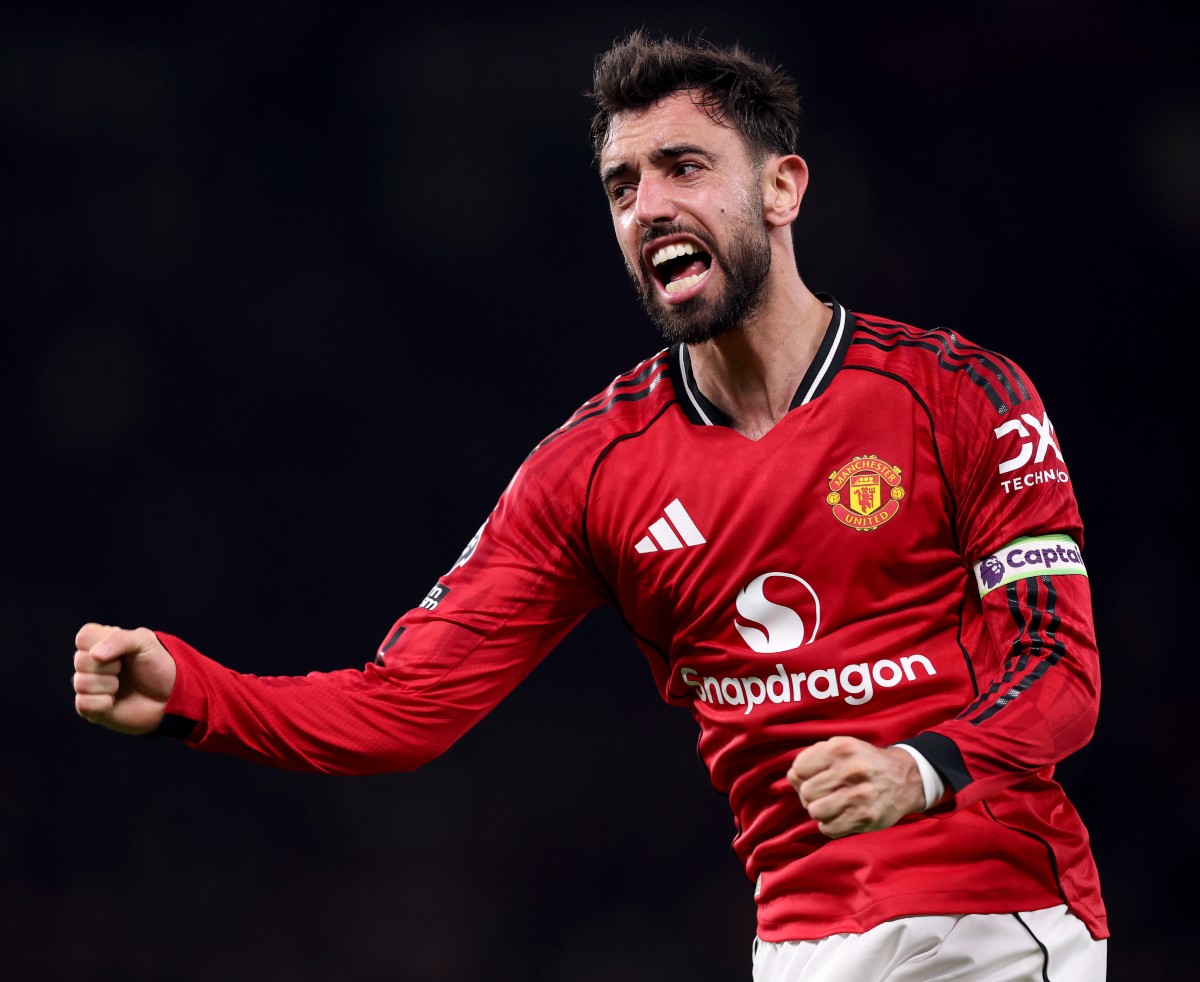 Bruno Fernandes celebrates during Manchester United's game against Bournemouth