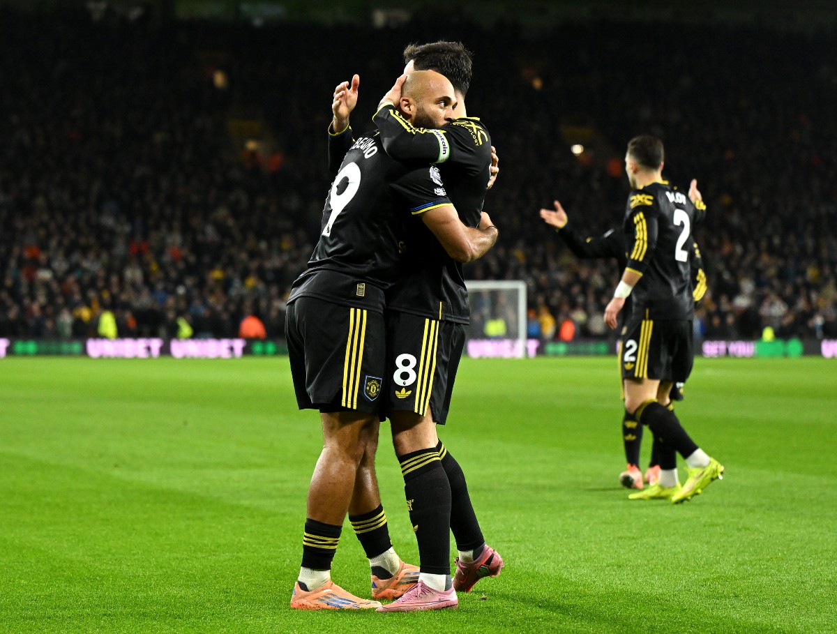 Bryan Mbeumo celebrates scoring for Man United against Wolves