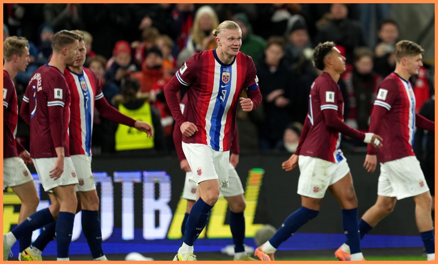 Erling Haaland celebrates a goal for Norway