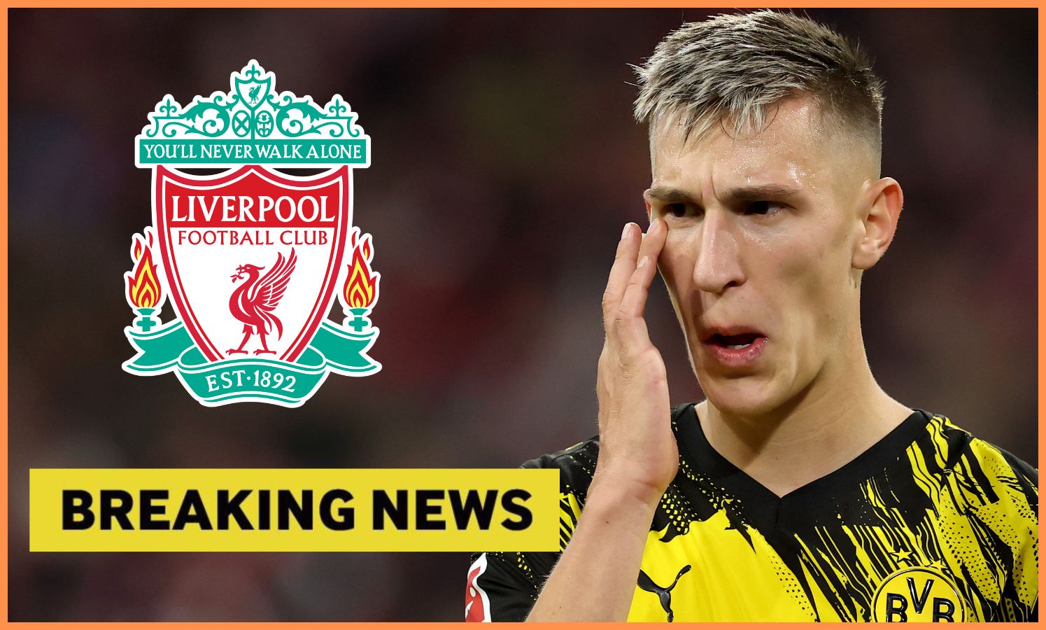 Nico Schlotterbeck and the Liverpool FC logo