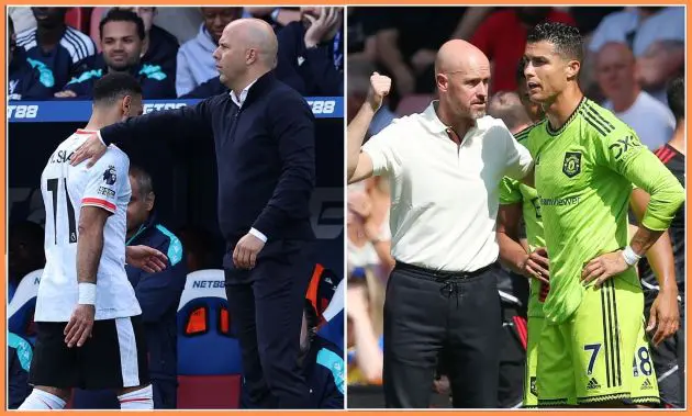 Mohamed Salah, Arne Slot, Erik ten Hag, and Cristiano Ronaldo