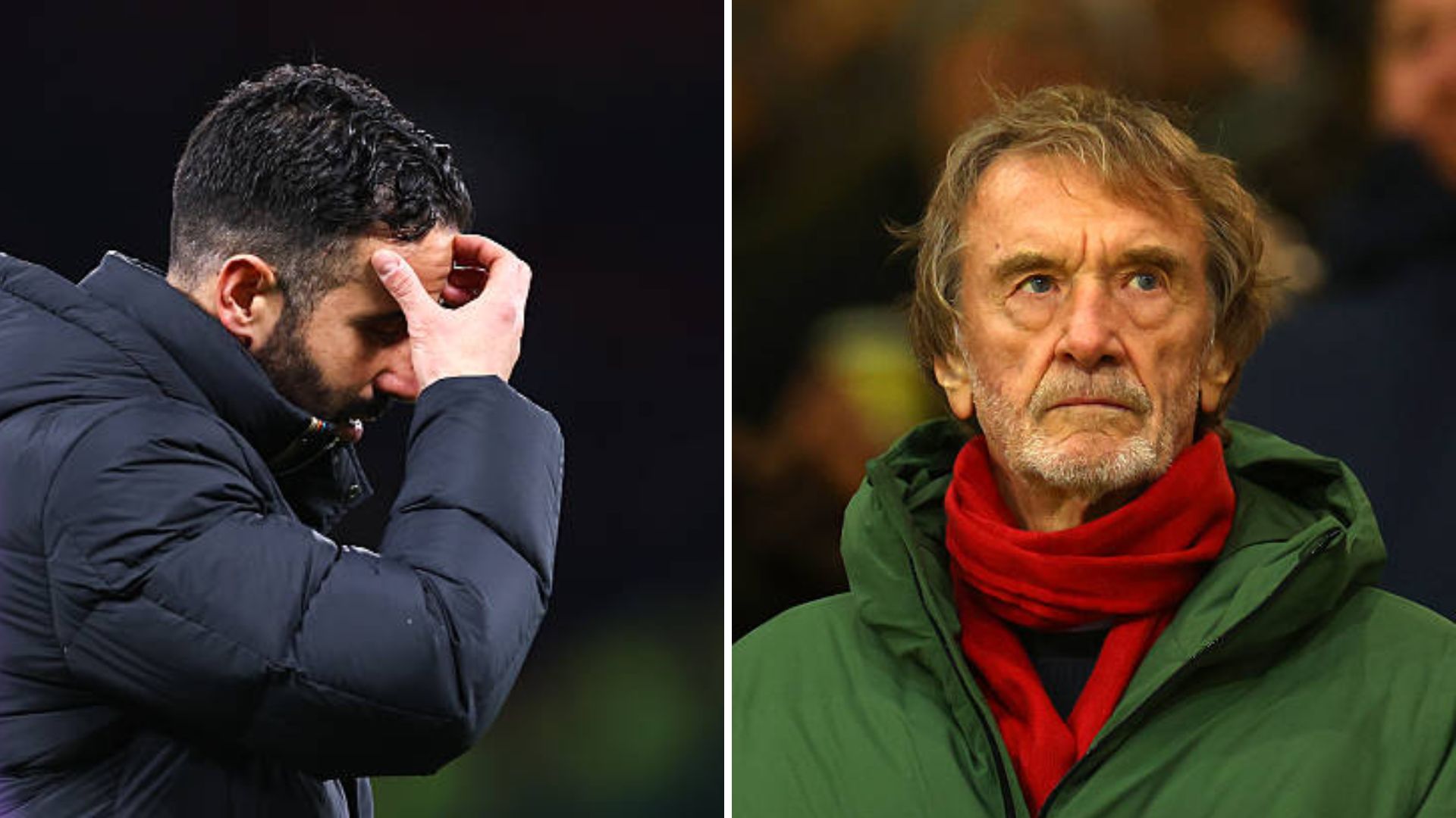 Split image of Manchester United manager Ruben Amorim and owner Sir Jim Ratcliffe