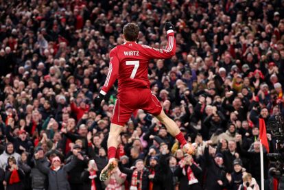 Florian Wirtz celebrates scoring for Liverpool against Wolves