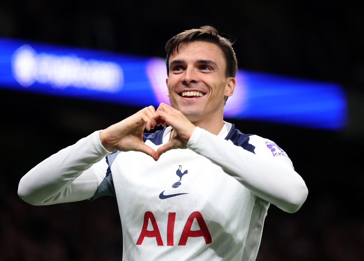 Joao Palhinha celebrates a goal for Tottenham