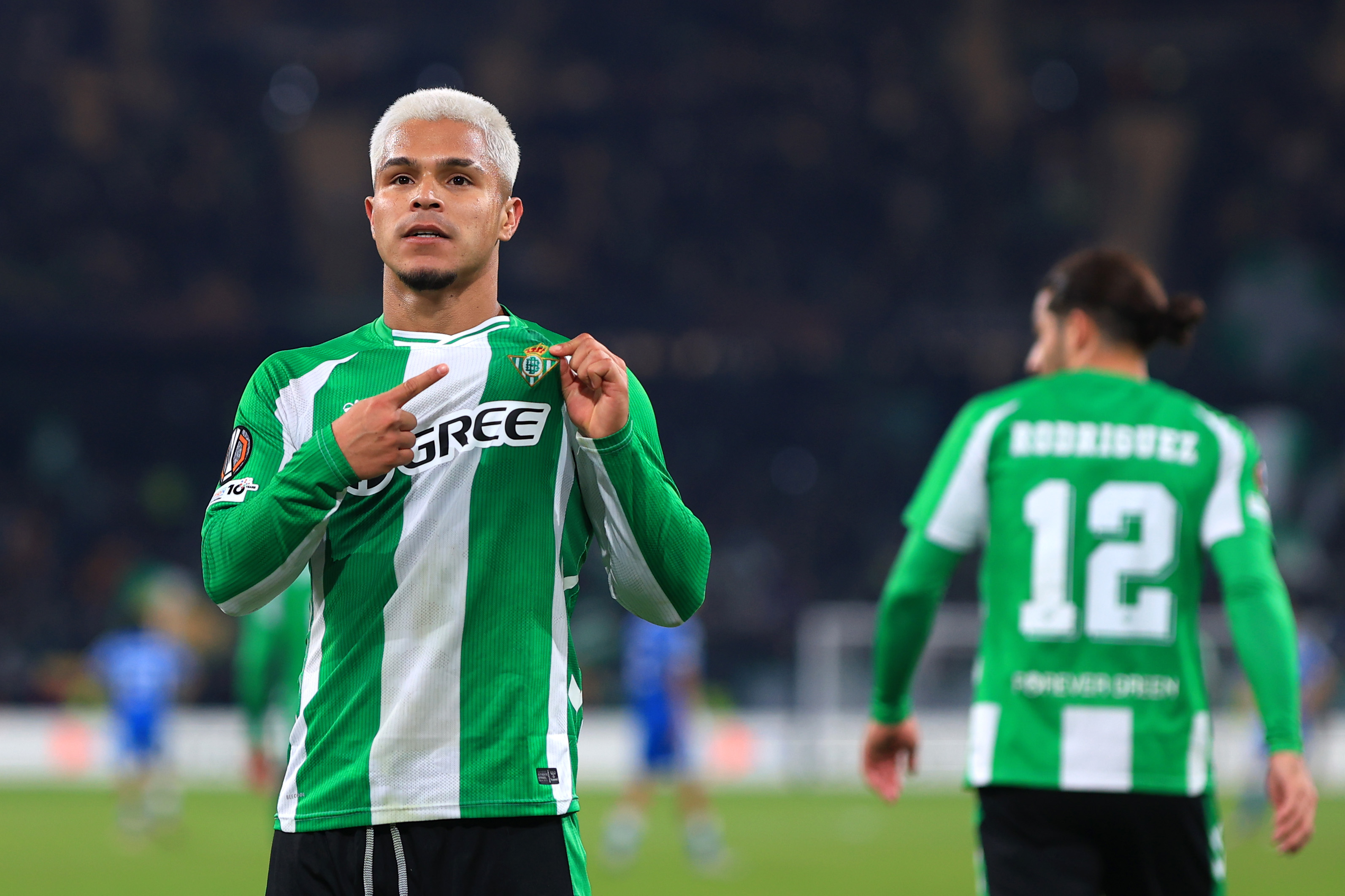 Cucho Hernandez of Real Betis celebrates scoring his team's first goal