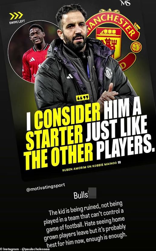 Paul Scholes' Instagram post about Kobe Maino and Ruben Amorim