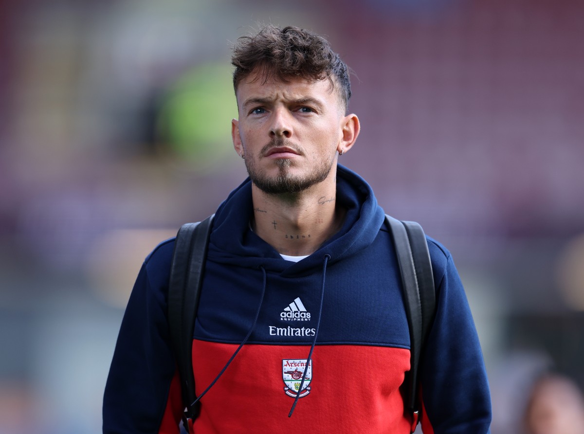 Ben White arriving for Burnley vs Arsenal