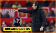 Unai Emery shouts instructions during an Aston Villa game against Manchester United at Old Trafford