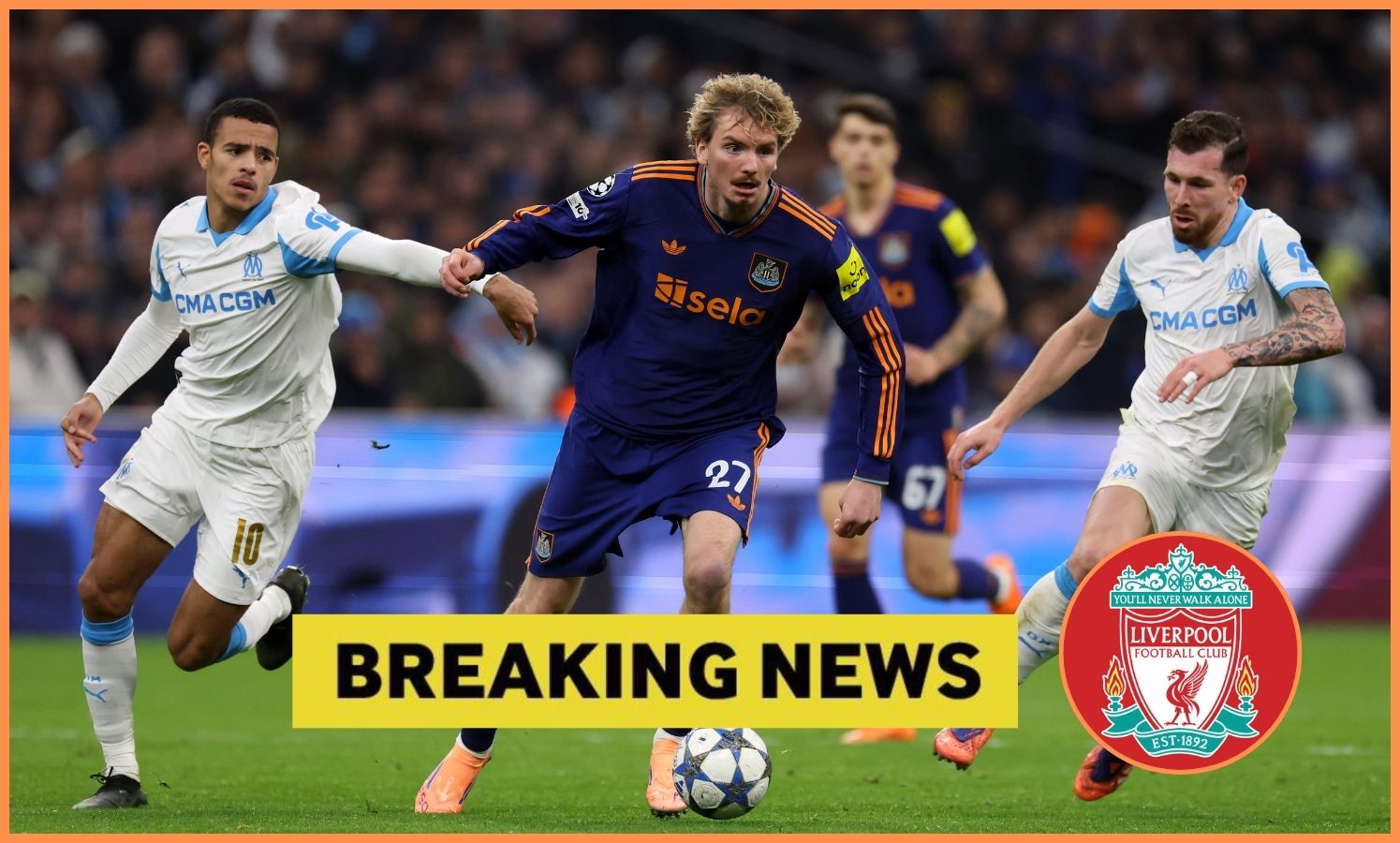 Mason Greenwood in action for Marseille against Newcastle