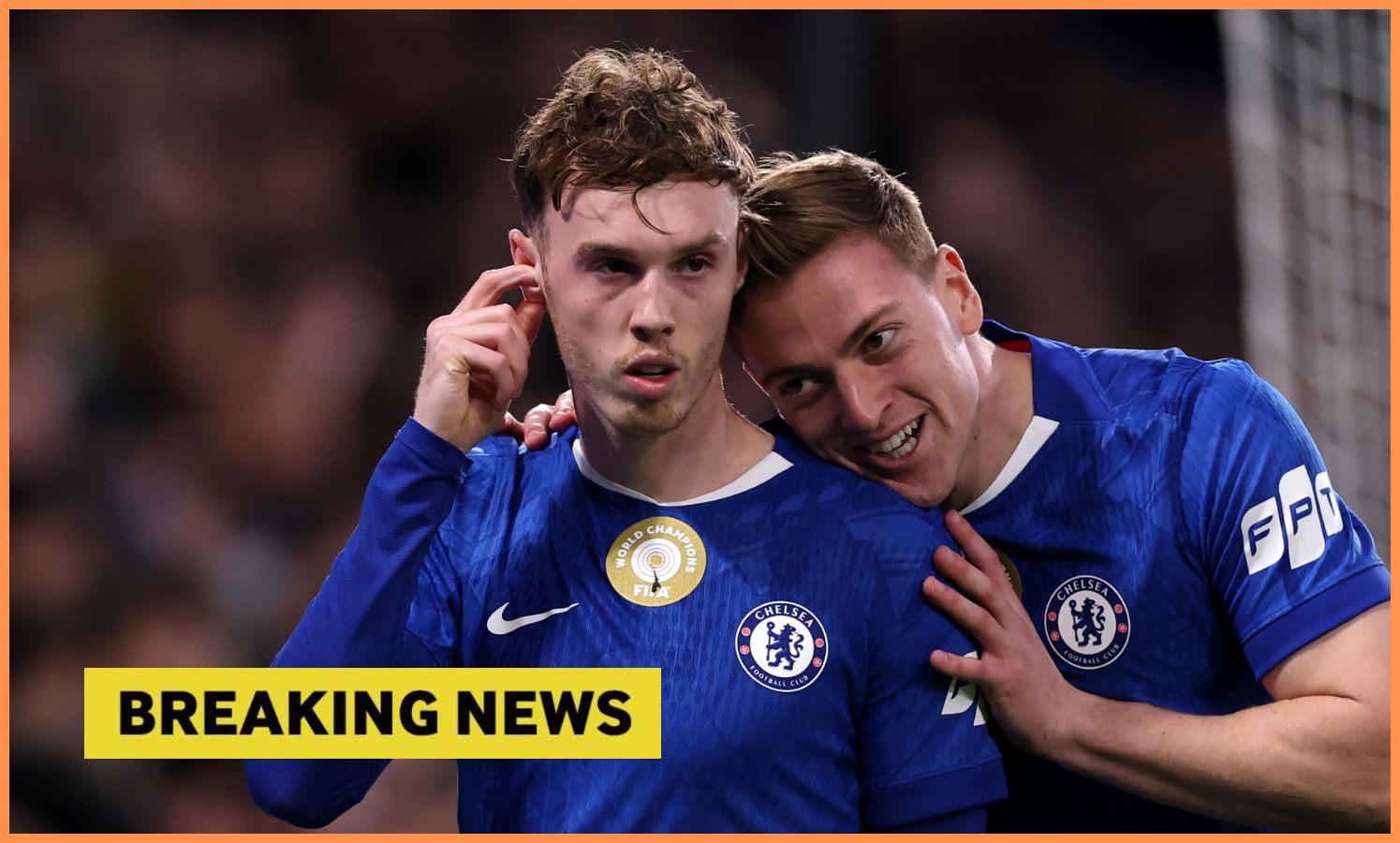 Cole Palmer celebrates with Liam Delap in Chelsea's win vs Brentford