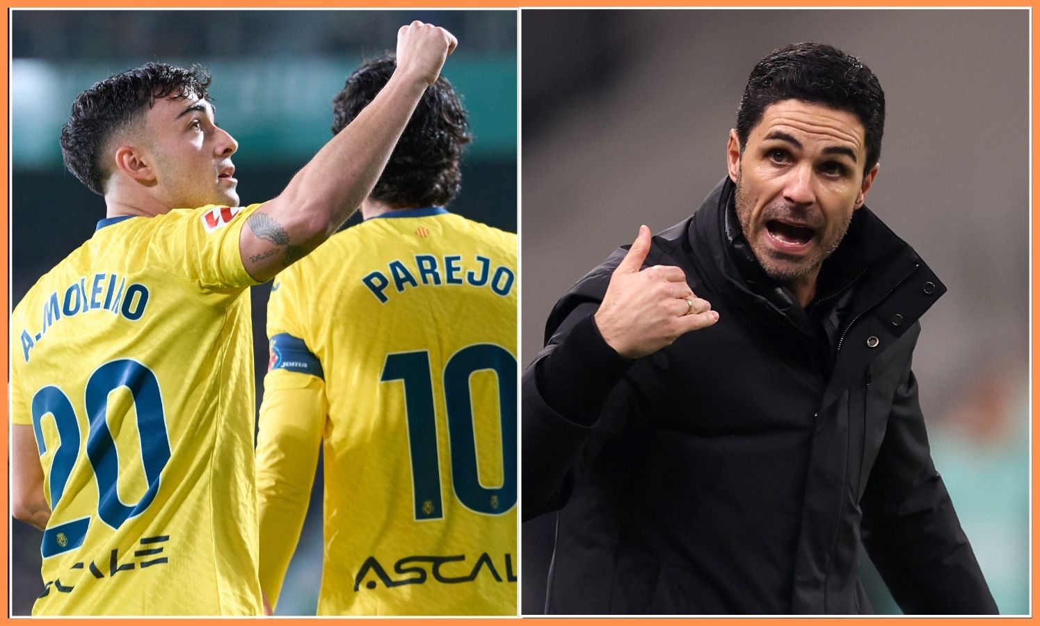 Alberto Moleiro and Arsenal manager Mikel Arteta