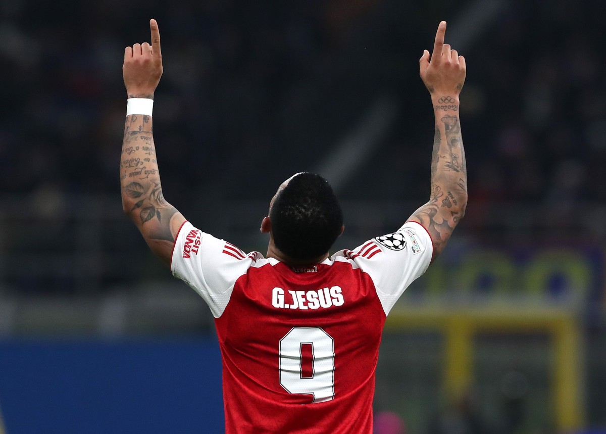 Gabriel Jesus celebrates scoring for Arsenal against Inter Milan