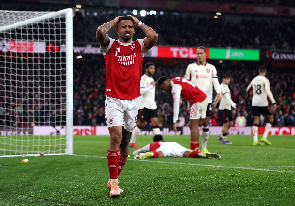 Gabriel Jesus reacts during Arsenal's 0-0 draw vs Liverpool