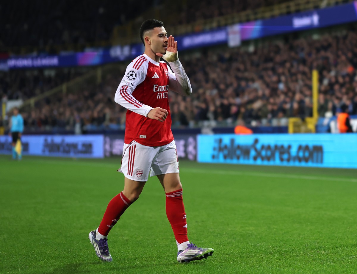 Gabriel Martinelli celebrates a goal for Arsenal