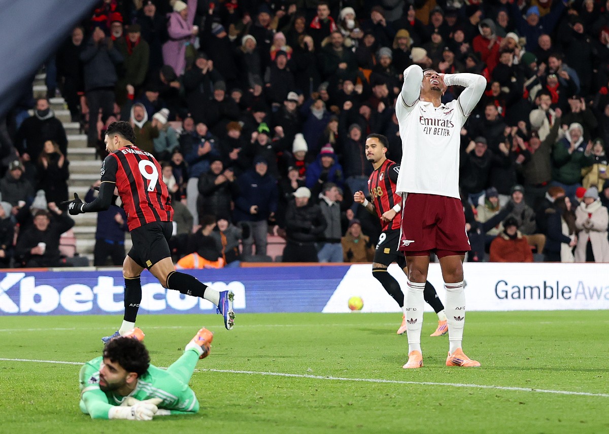 Gabriel reacts after his mistake gifts Bournemouth a goal