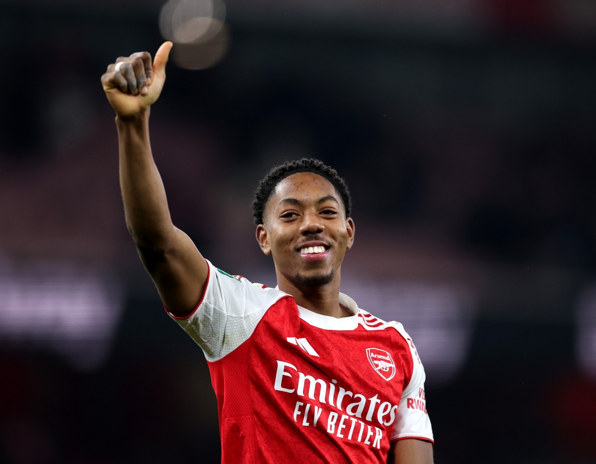 Myles Lewis-Skelly celebrates after Arsenal's win over Crystal Palace