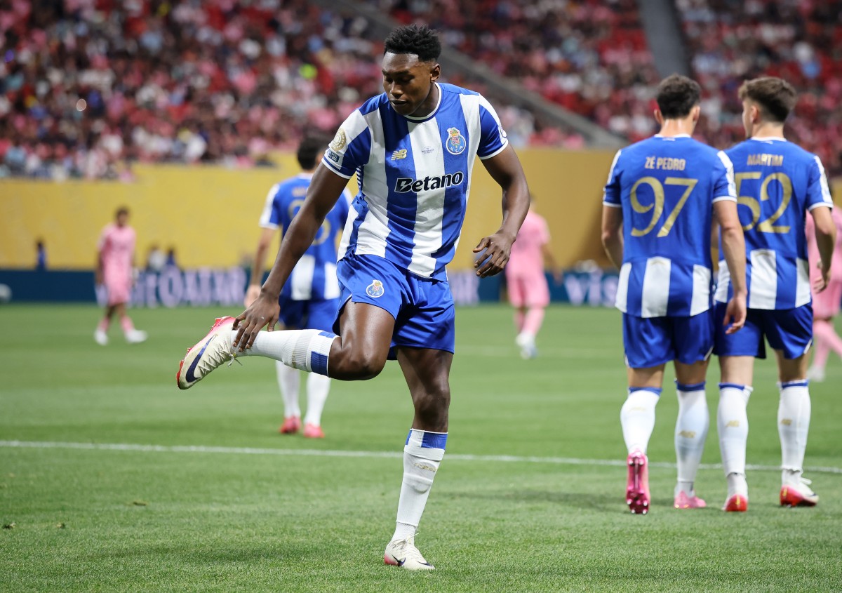 Porto striker Samu Aghehowa celebrates a goal at the Club World Cup last summer