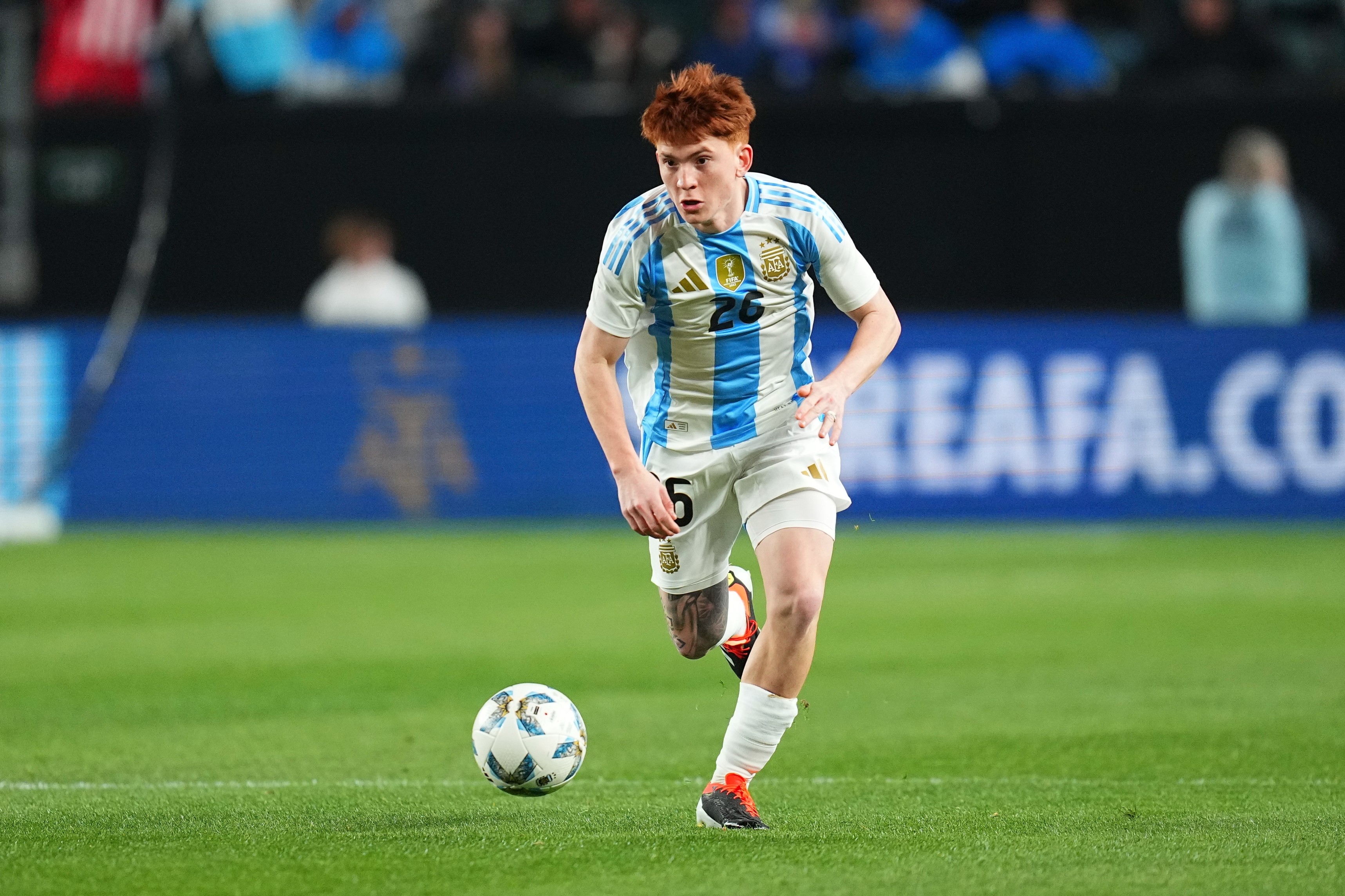 Valentin Barco #26 of Argentina controls the ball against El Salvador