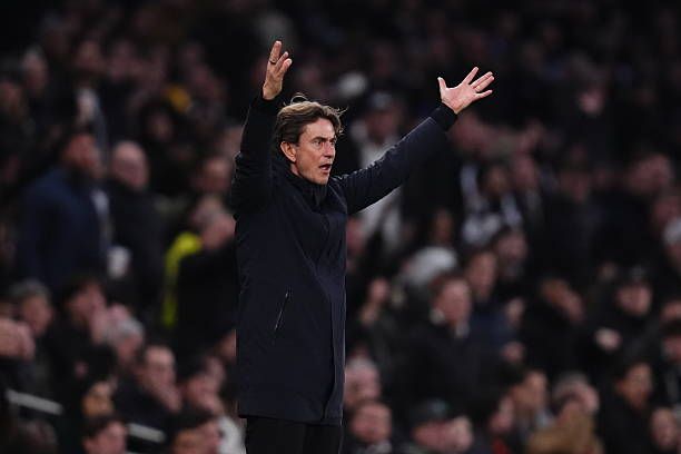 Tottenham Hotspur manager Thomas Frank gestures on the touchline during the Premier League match at the Tottenham Hotspur Stadium, London.