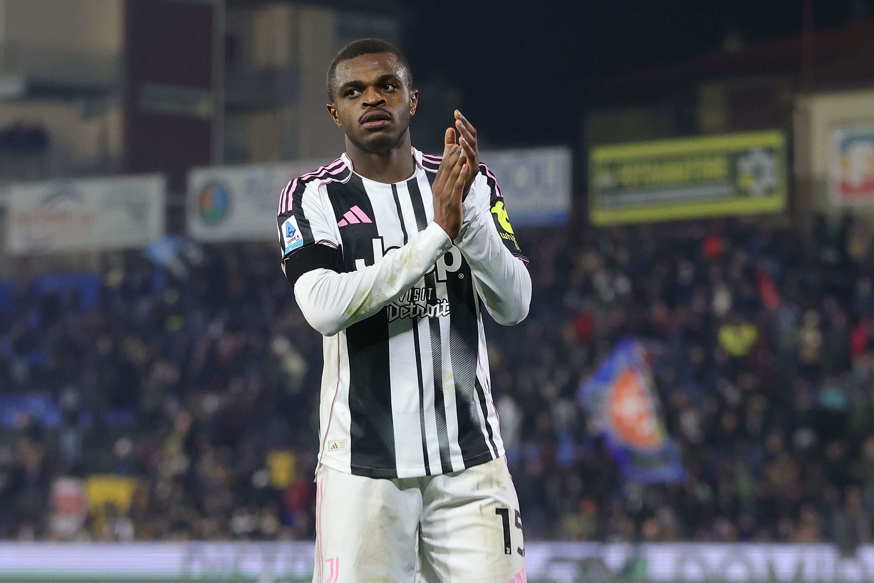 Pierre Kalulu of Juventus FC greets the fans