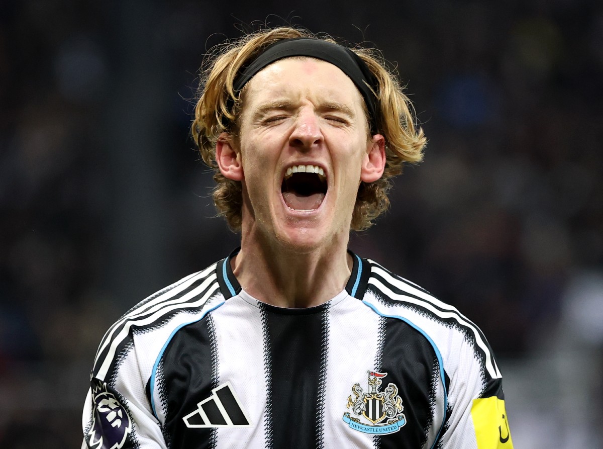 Anthony Gordon celebrates scoring for Newcastle against Tottenham