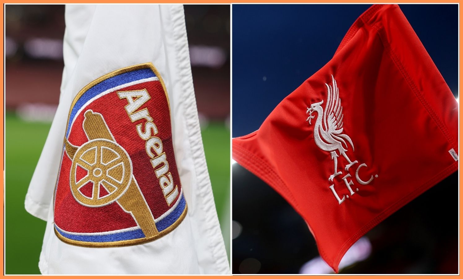 Arsenal and Liverpool logos on flags