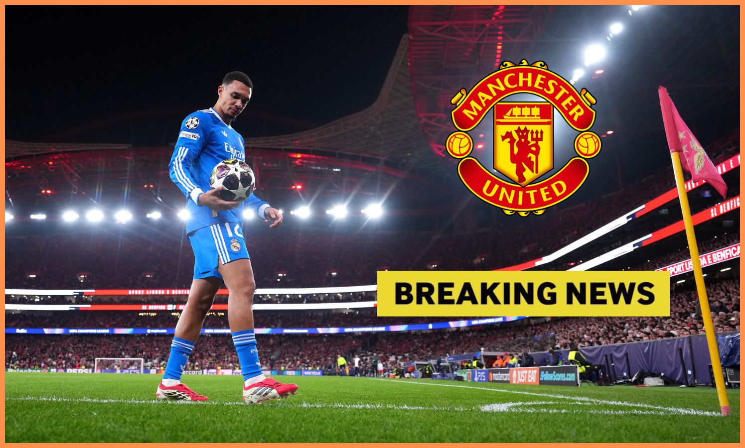 Trent Alexander-Arnold preparing to take a corner for Real Madrid