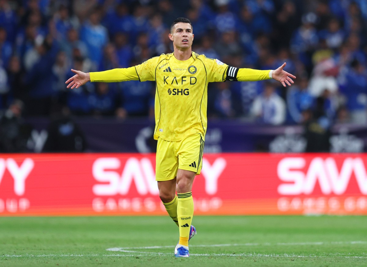 Cristiano Ronaldo reacts during a game for Al Nassr