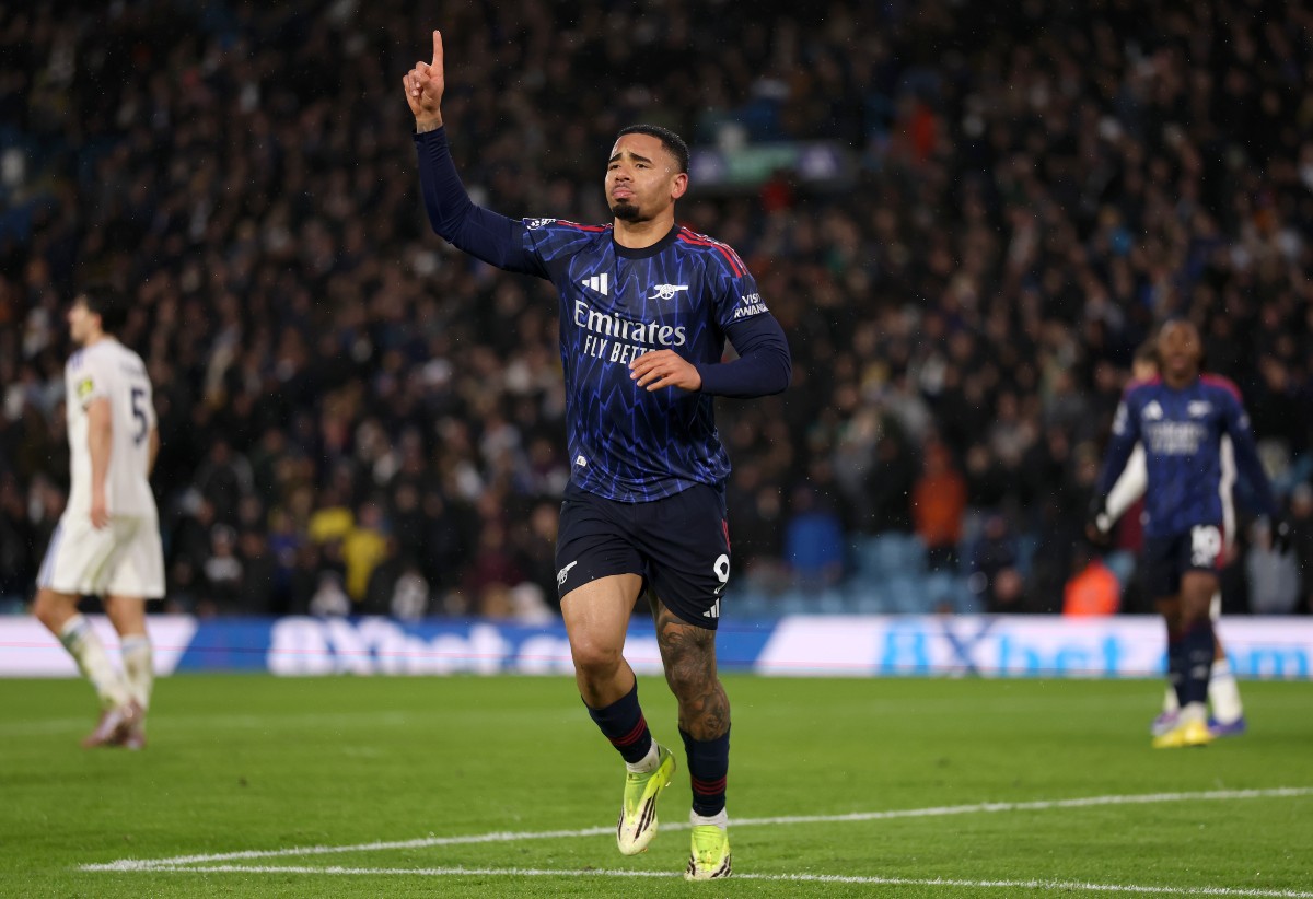 Gabriel Jesus celebrates scoring for Arsenal against Leeds United