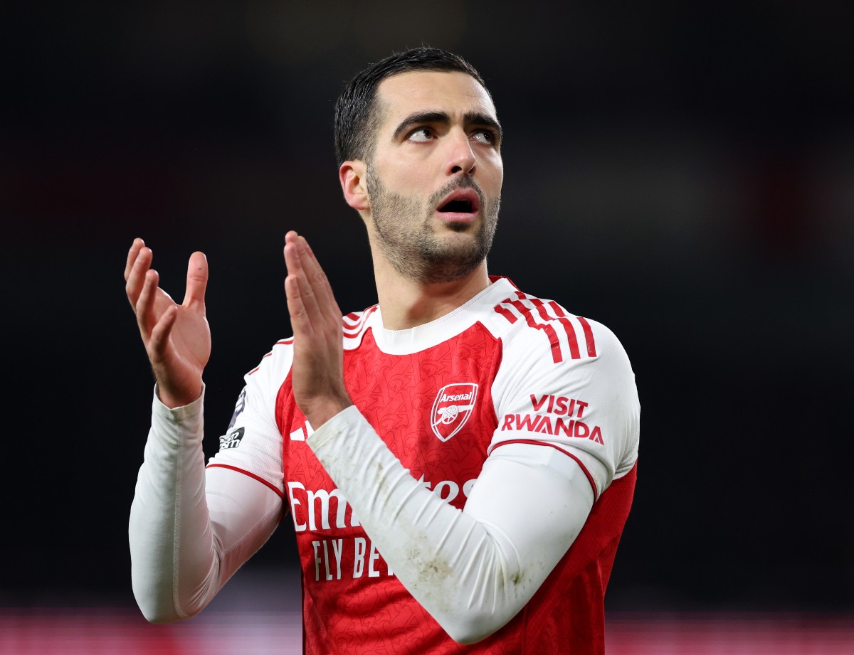 Mikel Merino applauds the Arsenal fans