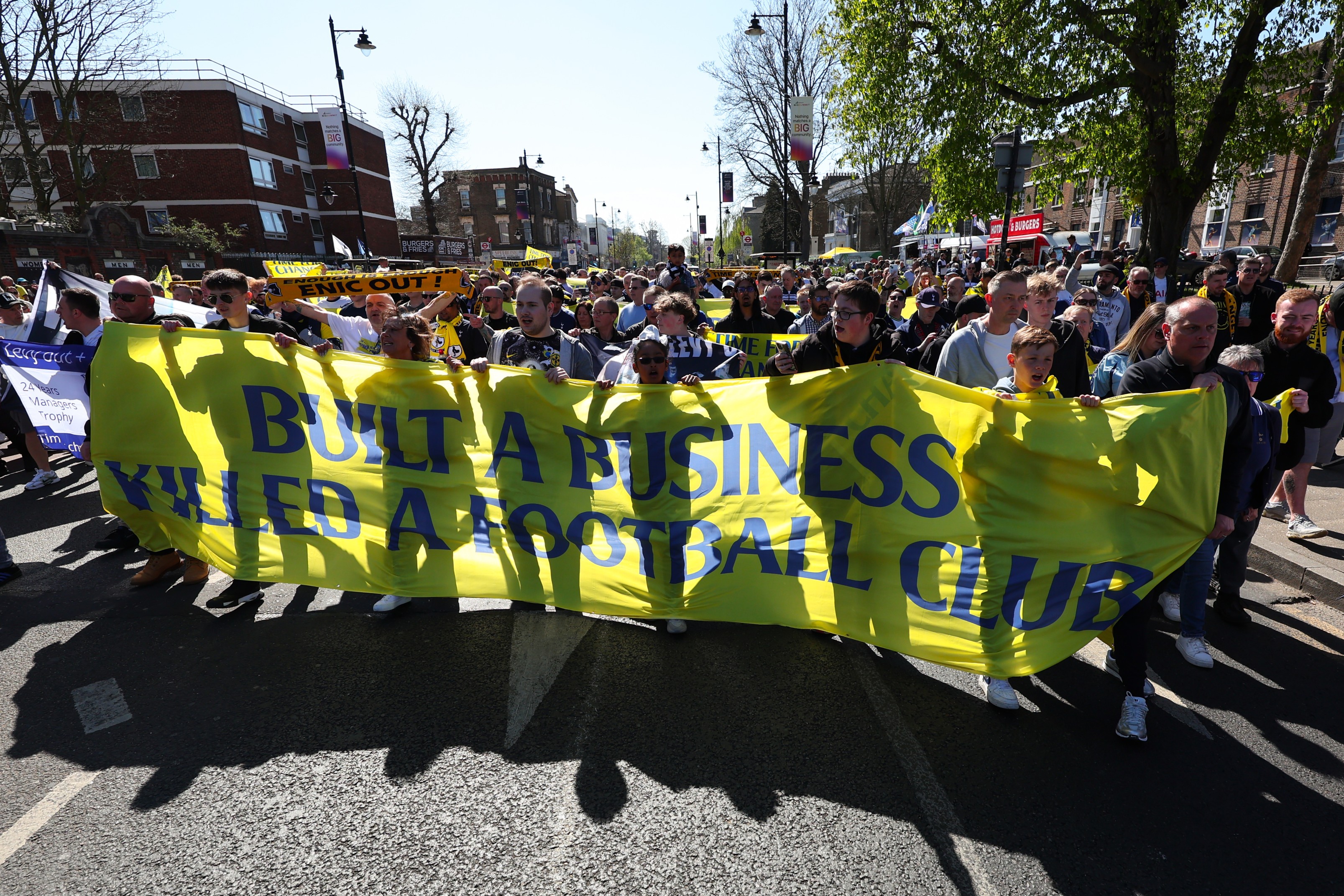  Tottenham Hotspur fans protest against the ENIC group outside the stadium