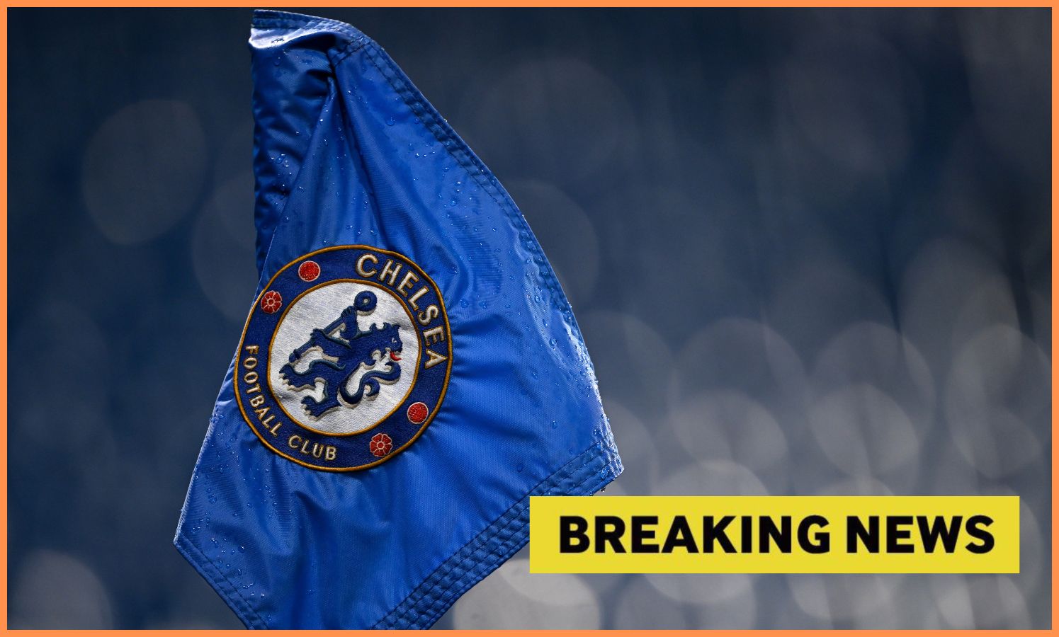 Chelsea logo on corner flag and breaking news banner