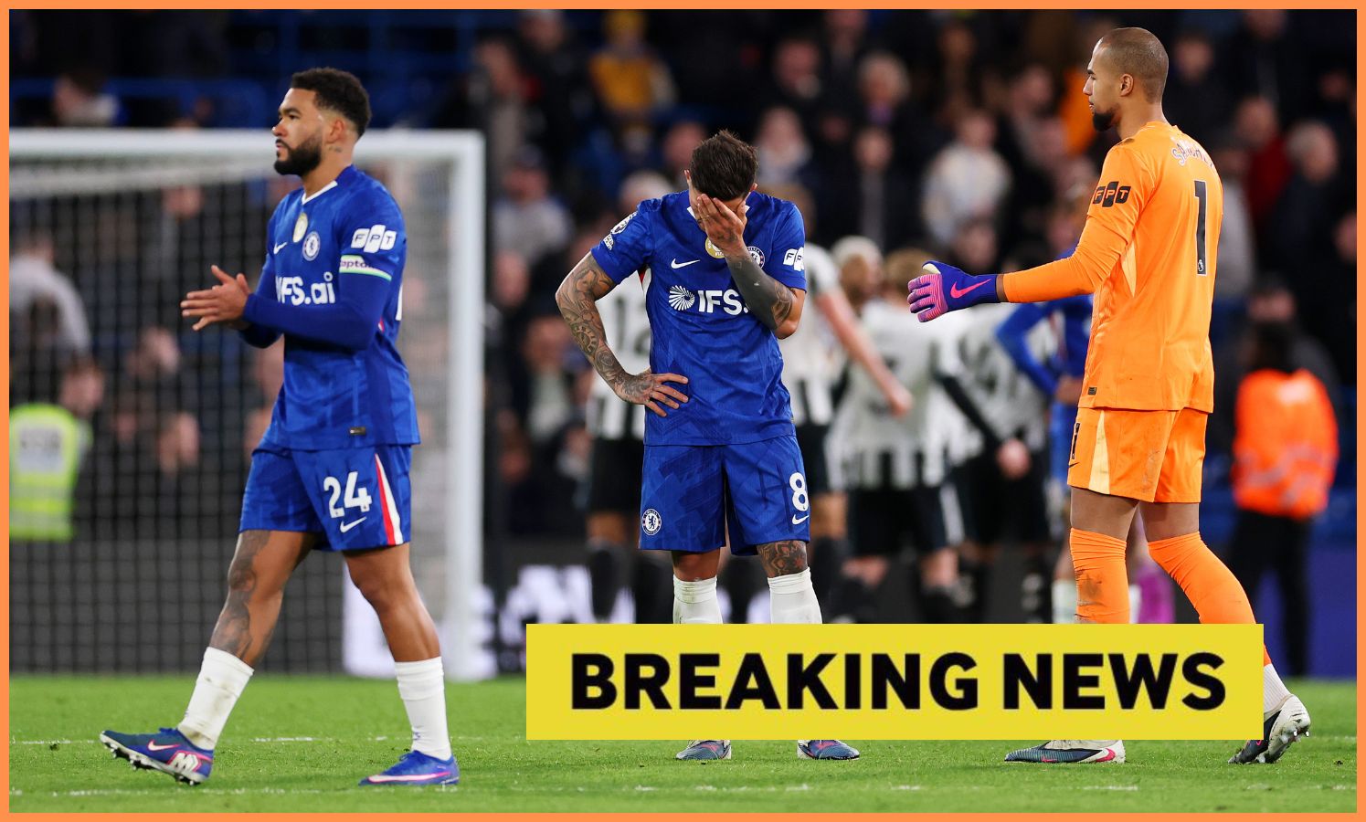 Enzo Fernandez reacts following Chelsea's defeat vs Newcastle