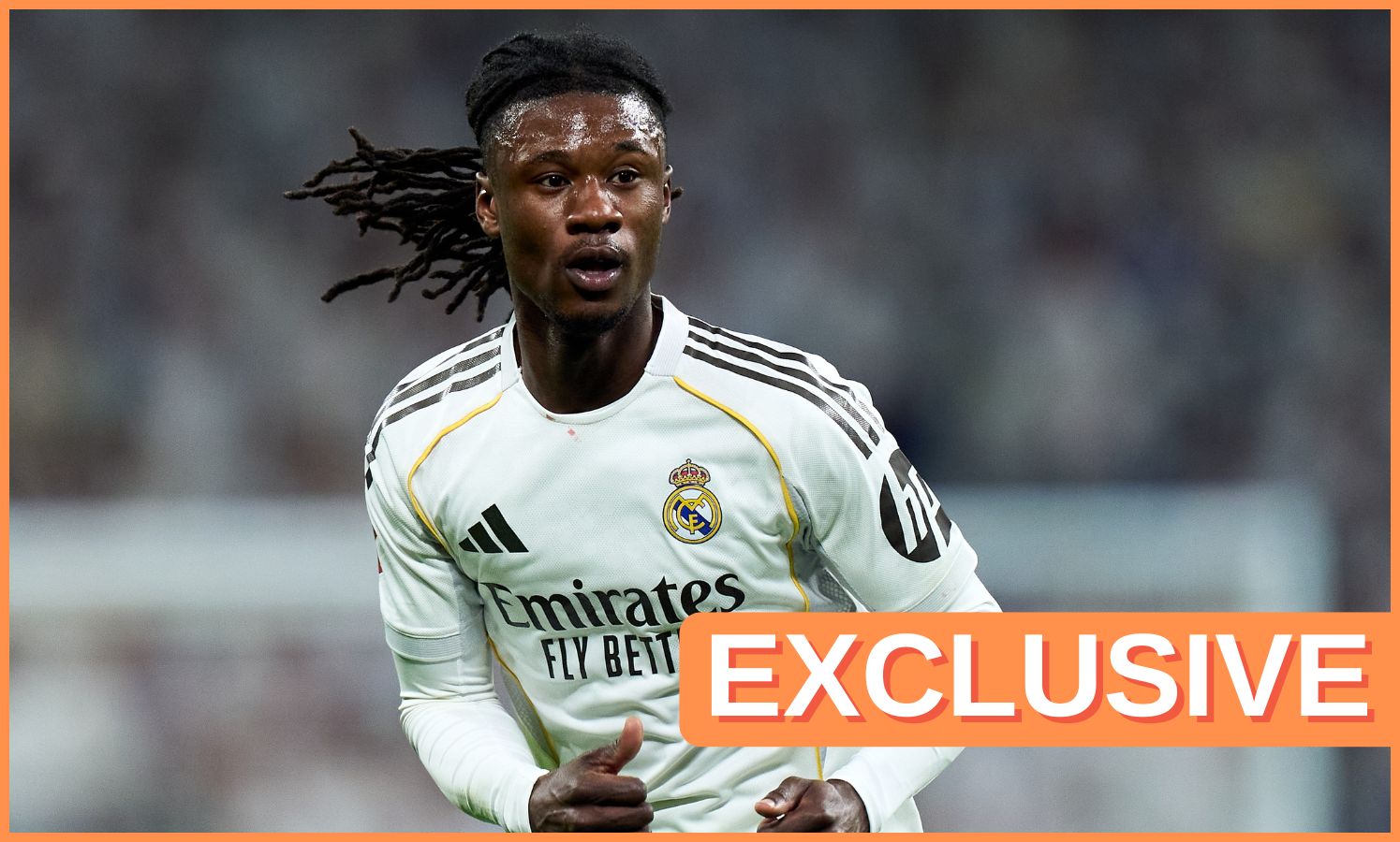 Eduardo Camavinga of Real Madrid, plus 'exclusive' banner