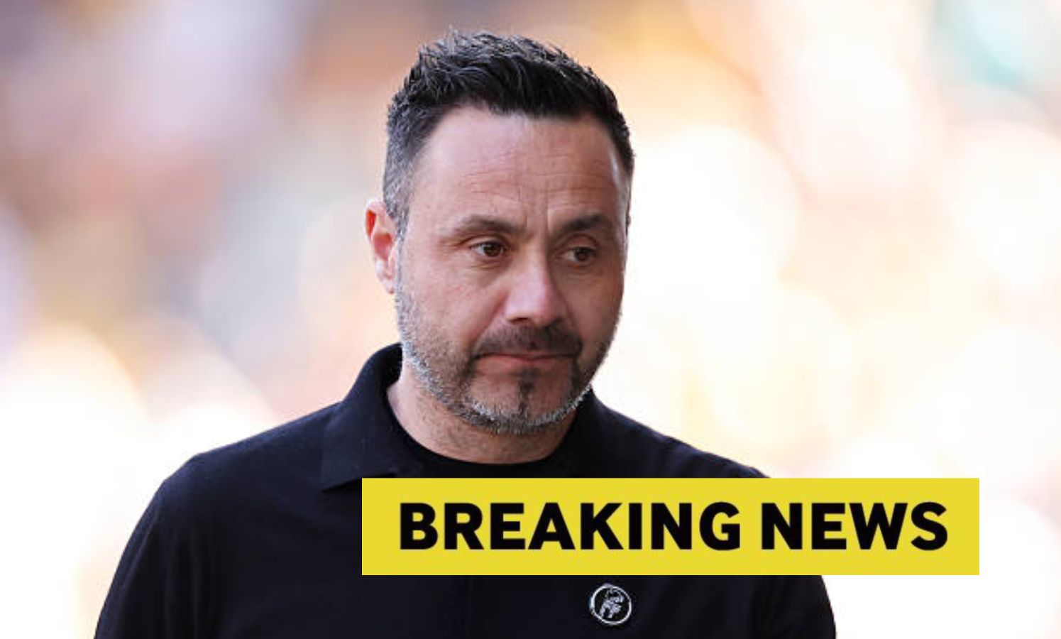 Roberto De Zerbi with overlay of breaking news